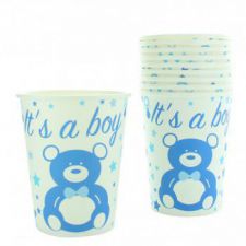 1123be gobelet baby shower decoration table carton jetable bleu 