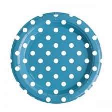 assiete ronde en carton bleu a pois blancs 23 cm