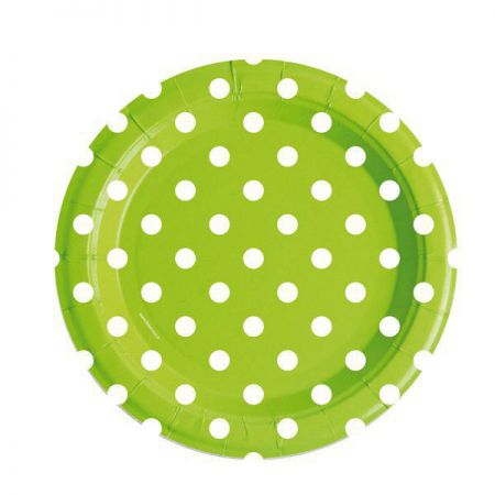 assiete ronde en carton verte a pois blancs 23 cm 