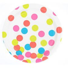 assiete ronde en carton blanche a pois multioclores 23 cm 