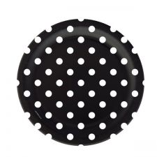 assiete ronde en carton noire a pois blancs 23 cm 