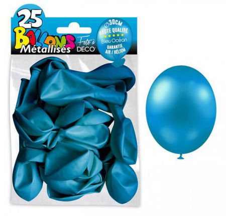 25 ballons metallises bleu metal 30 cm 