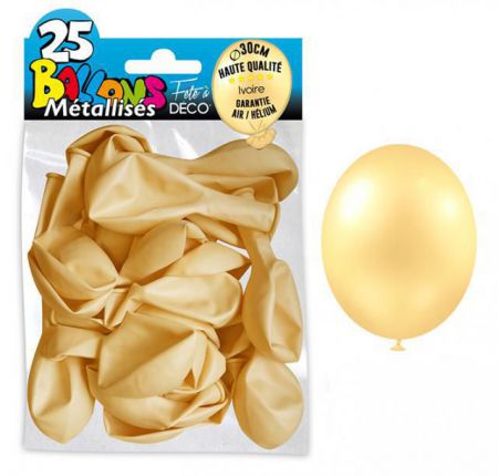 25 ballons metallises ivoire 30 cm 