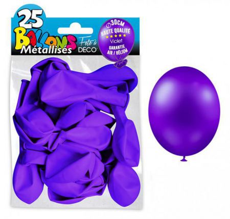 25 ballons metallises violet 30 cm 