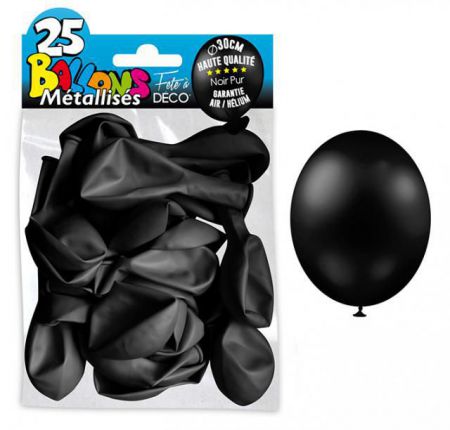 25 ballons metallises noir pur 30 cm 