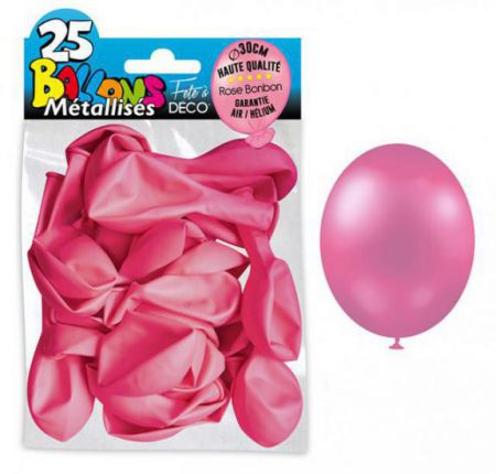 25 ballons metallises rose bonbon 30 cm 