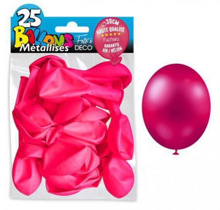 25 ballons metallises fuchsia 30 cm 